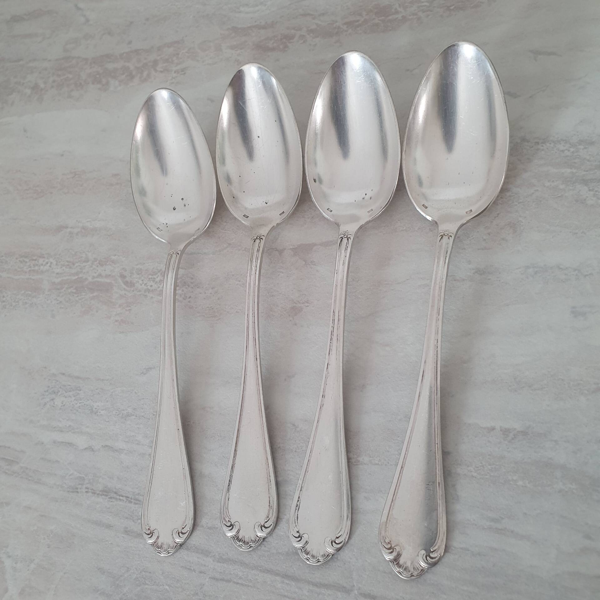 Large silver-plated metal spoon (silver hallmark) Louis XV style