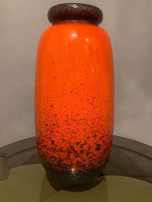 West German Fat Lava Scheurich Keramik orange and brown vase 1970s