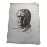 Charcoal drawing: face of roman emperor vitellius, signed w. peloux, antique, fine arts, fabriano