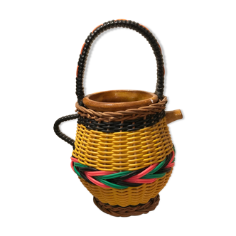Pitcher 1960 terracotta and scoubidou vase pot with carafe cove