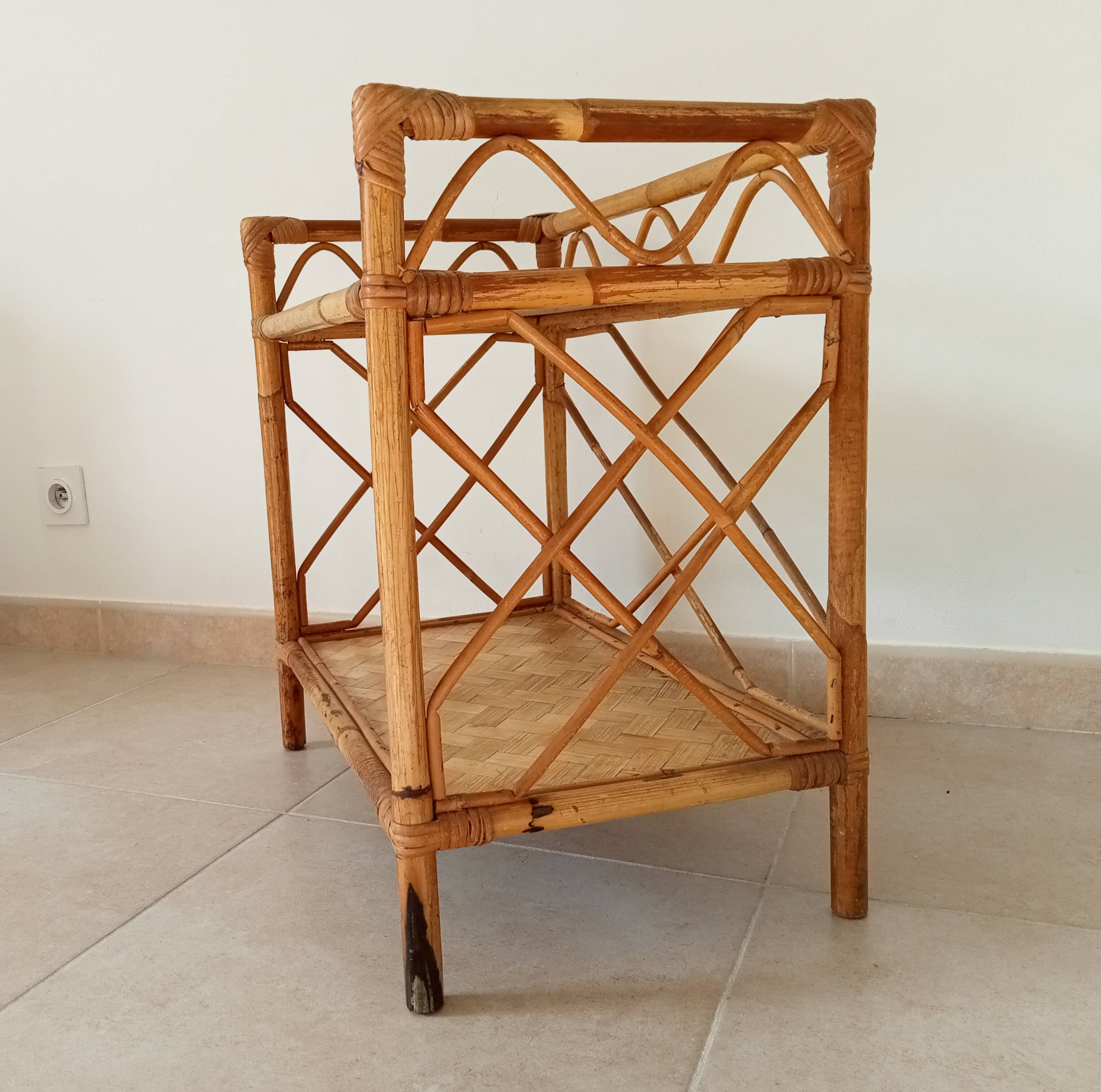 Bamboo and rattan shelf side table by Audoux and Minnet 1950s