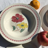 Set de 8 assiettes creuses fleurs bordeaux et jaune