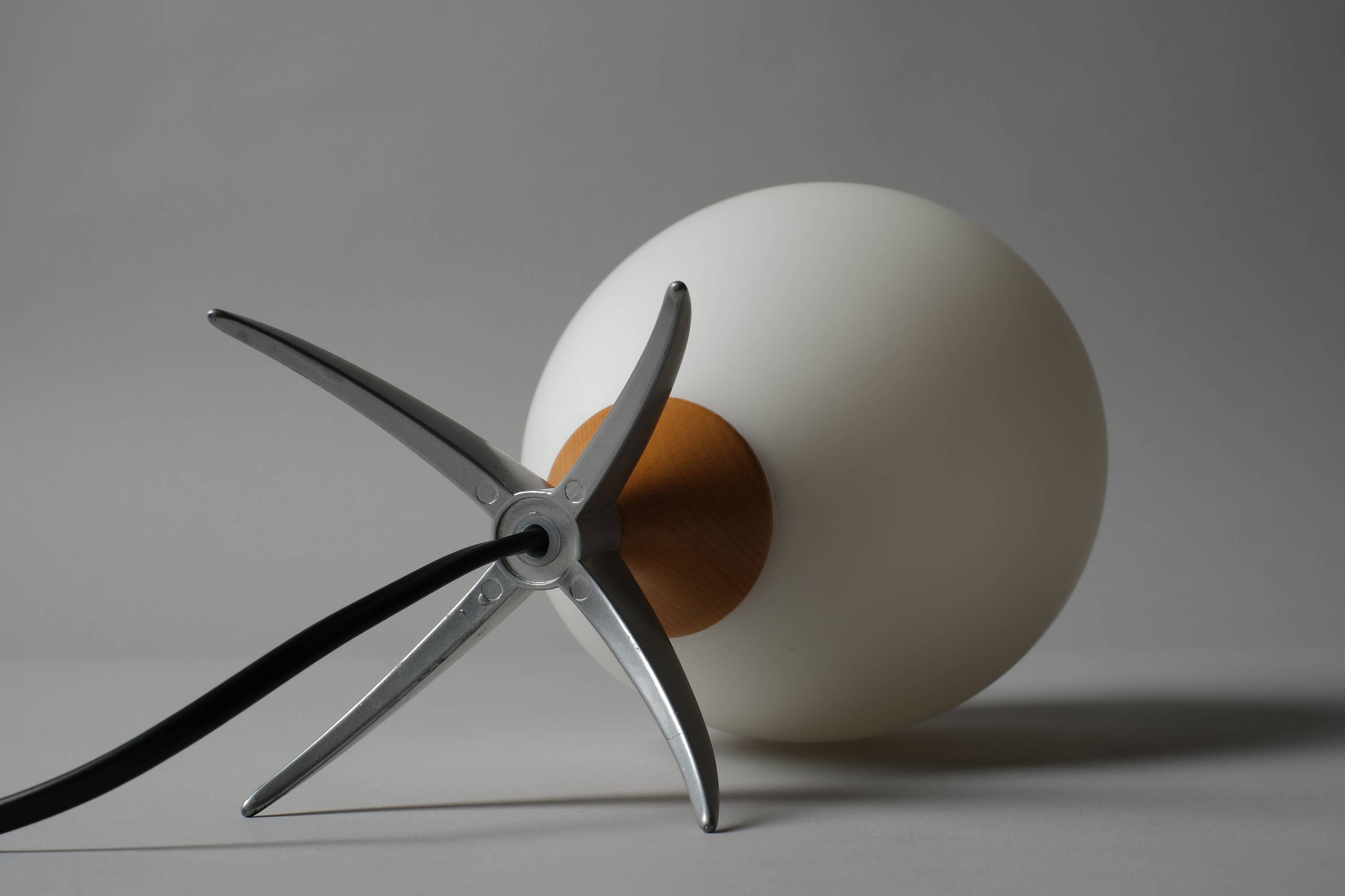 Vintage Hema Space Age Rocket-Shaped Table Lamp, Opal Glass Shade, 1990s.