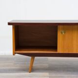 1950s low sideboard in ash, black formica surface. Professionally restored