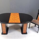 Vintage extendable burl wood and lacquer dining table, 1980s