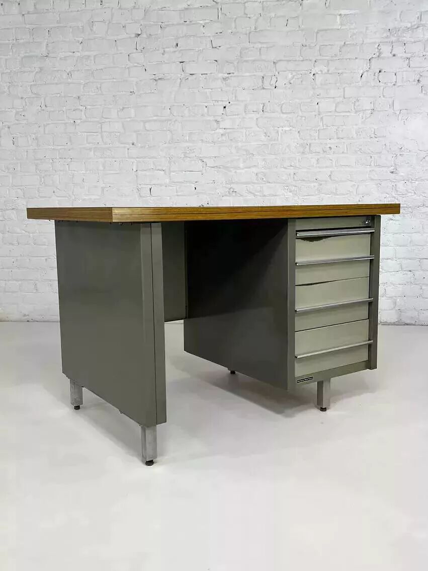 1950s industrial desk in metal and wood Remington Rand Fran