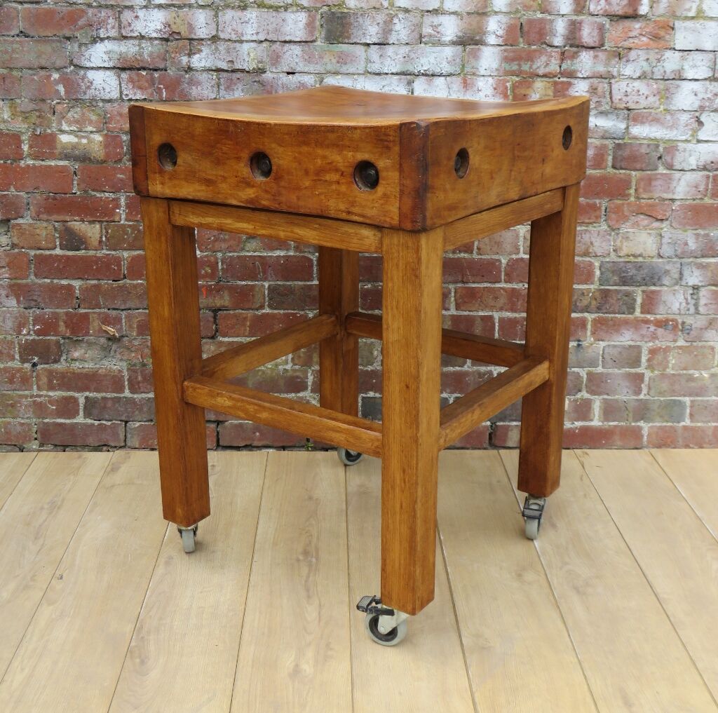 Vintage english sycamore butchers block on stand