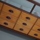 Antique British maple & hardwood haberdashery cabinet or shop counter, 1930s