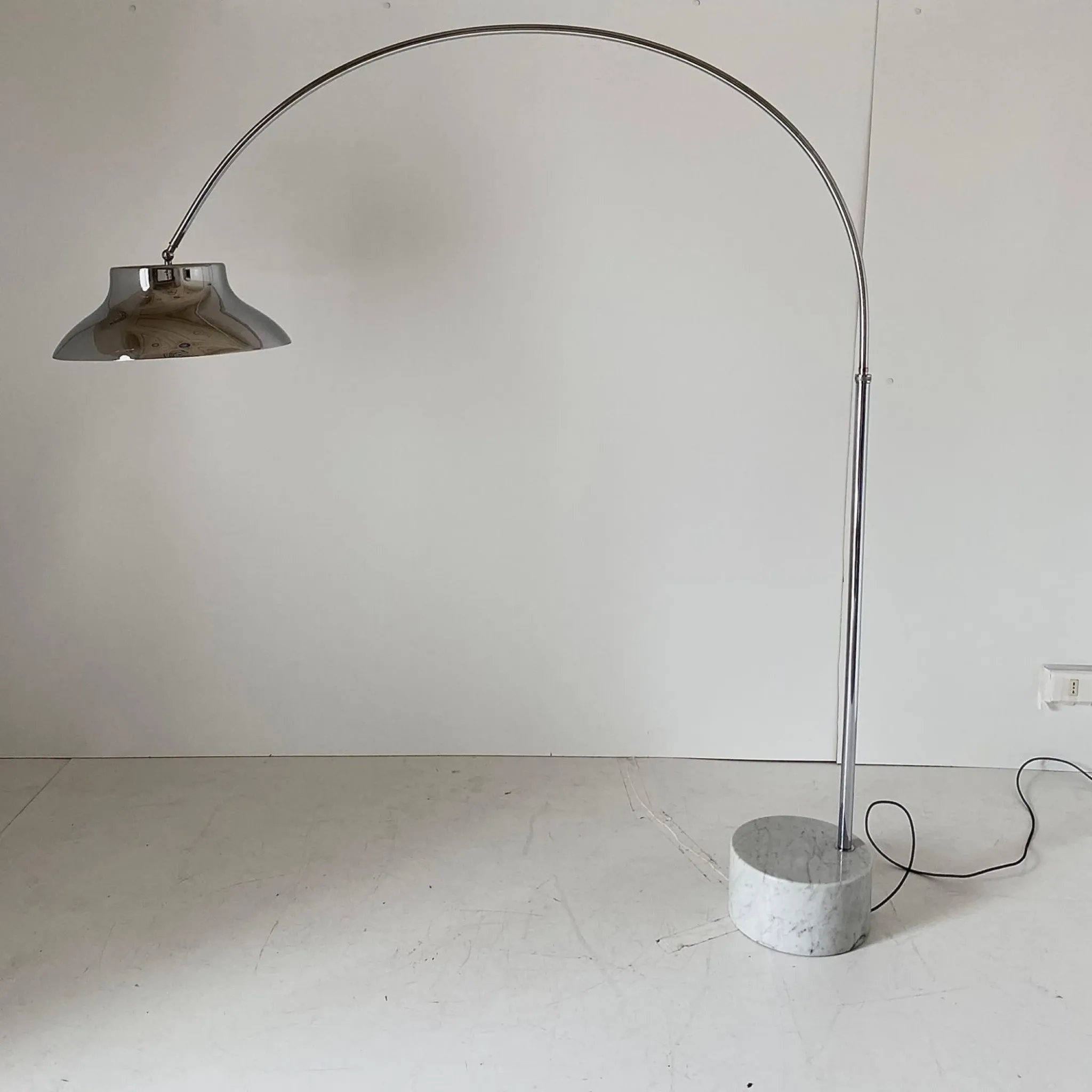 Sculptural Italian Space Age XL Chrome Arc Floor Lamp with Carrara Marble B
