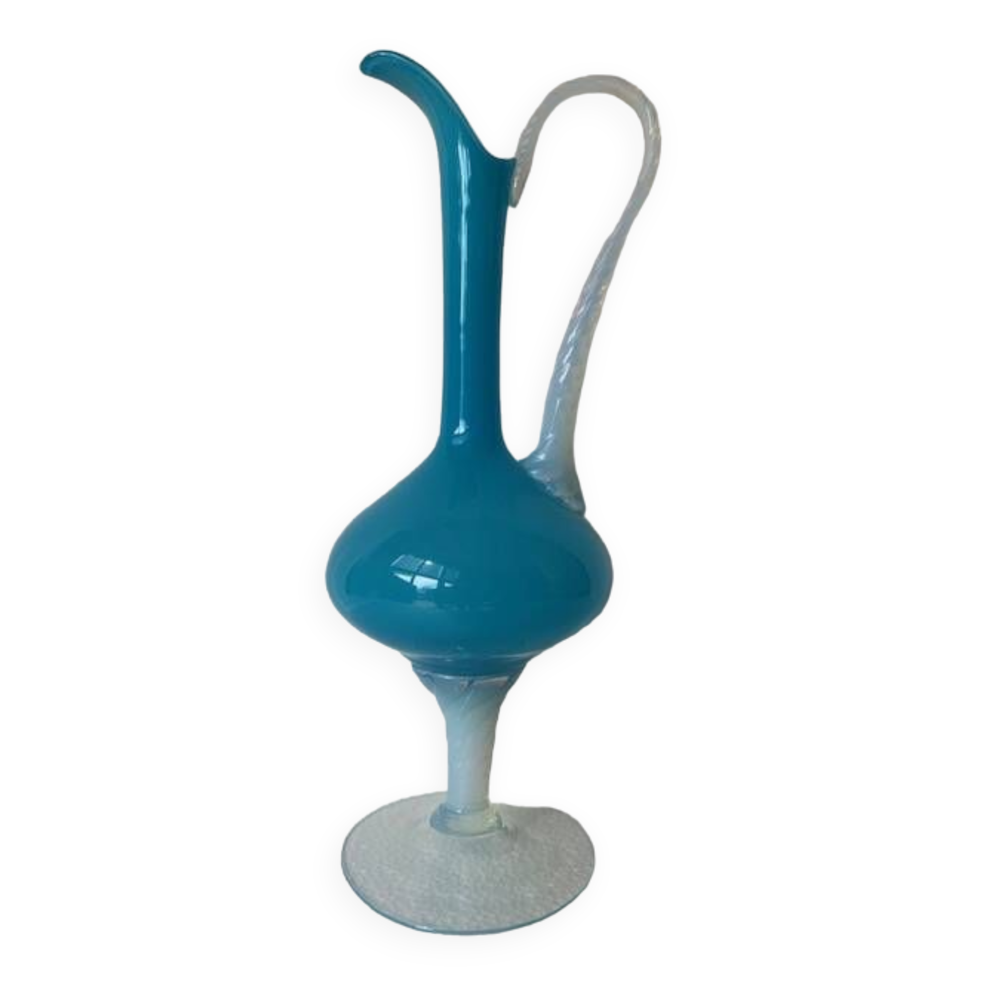 Pitcher vase Ewer pedestal opaline blue blown glass