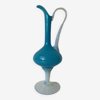 Pitcher vase Ewer pedestal opaline blue blown glass