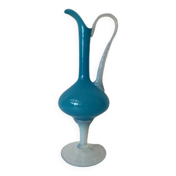 Pitcher vase Ewer pedestal opaline blue blown glass