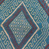 Handmade blue mergoum rug in natural wool
