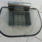 Chrome metal soap holder and smoked glass bathroom accessory