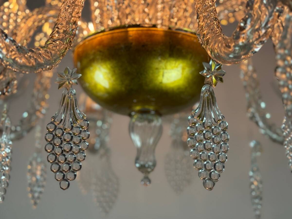 Liège chandelier in blown, molded and pinched glass, circa 1900