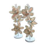Pair of 70s floor lamps in lacquered metal flowers in glass and gilded metal