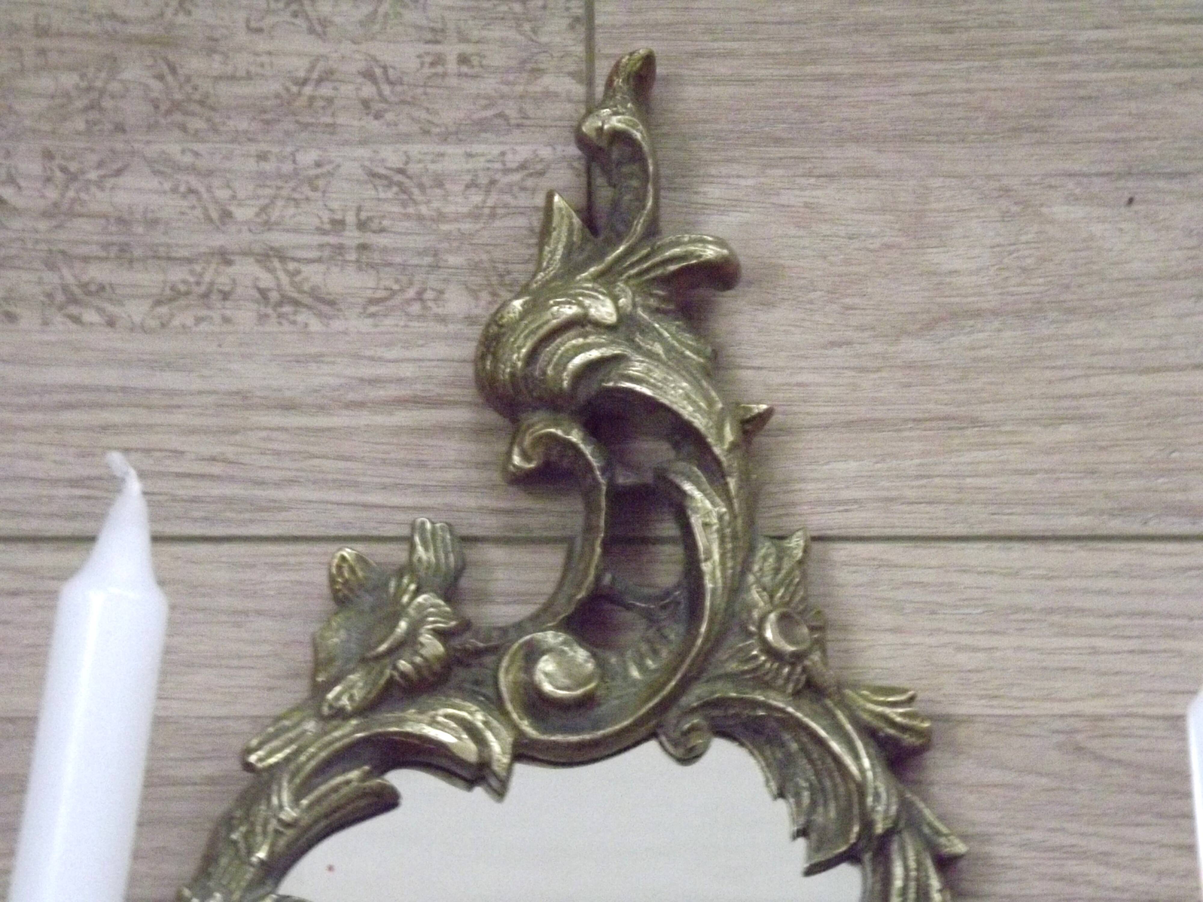 Large Pair of French Antique Bronze Mirror Double Candle Wall Sconces 5127