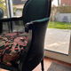 Fauteuil Louis XVI cannage et velours vert foncé