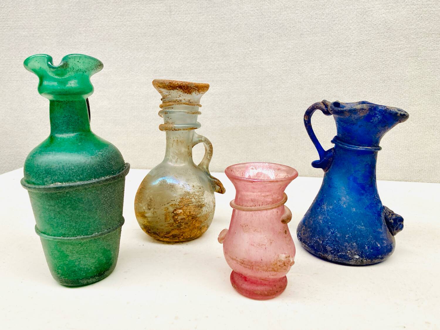 Set of 4 small Murano Seguso glassware – Scavo technique – Antique style