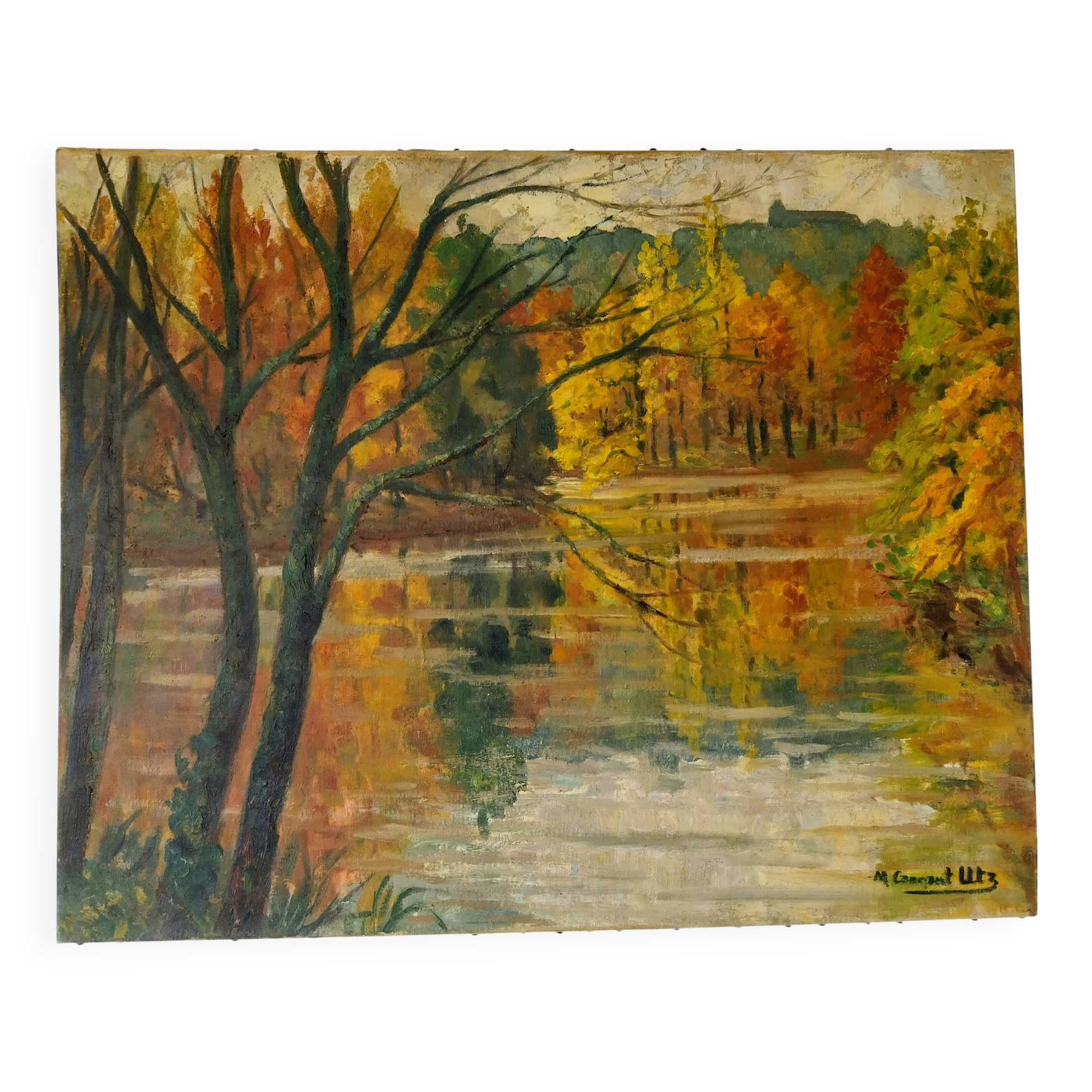 Vintage oil painting on canvas signed Cannaut Utz – autumn landscape