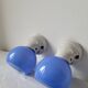 Duo of wall lamps in porcelain and blue opaline