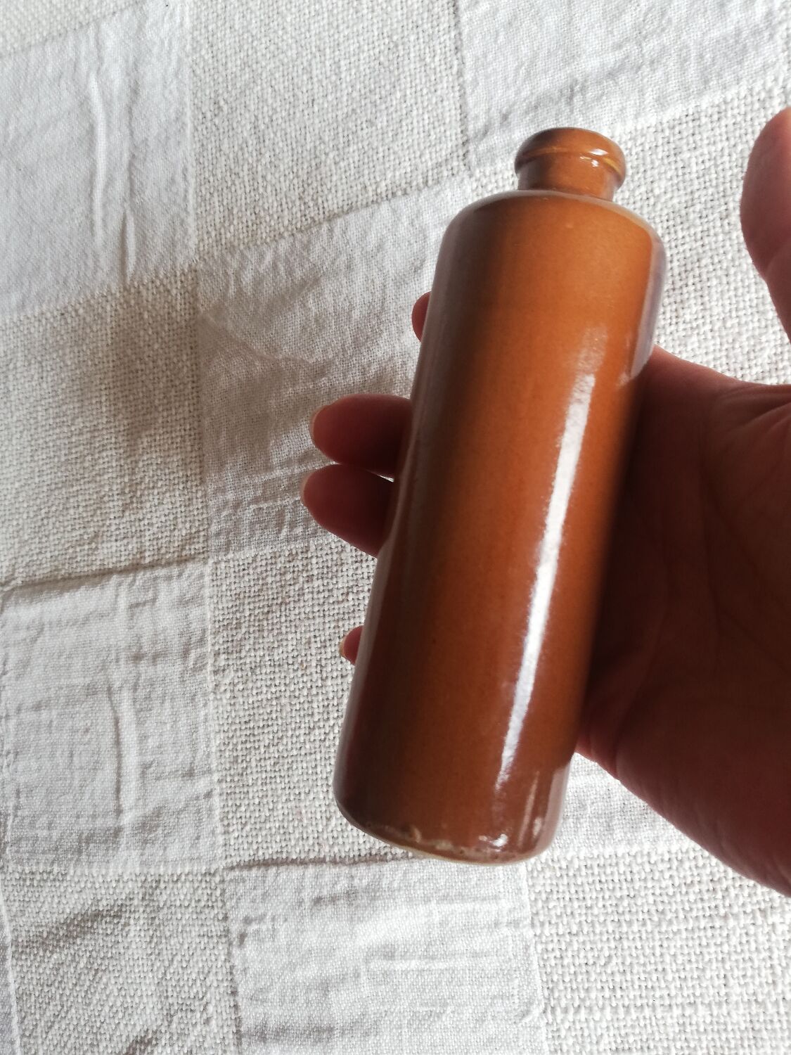 Small brown ceramic stoneware soliflore vase