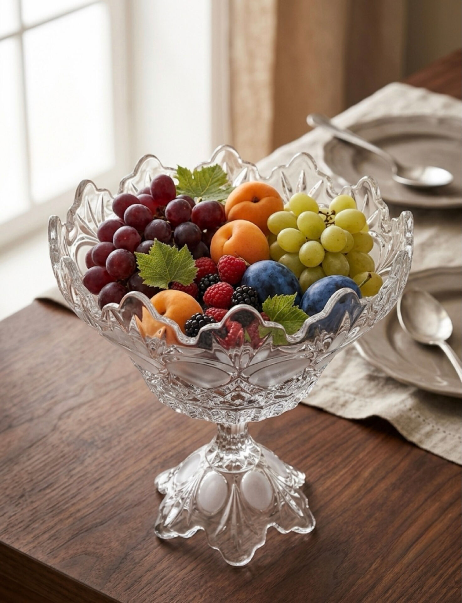 Large Bohemian crystal fruit bowl - 1950s