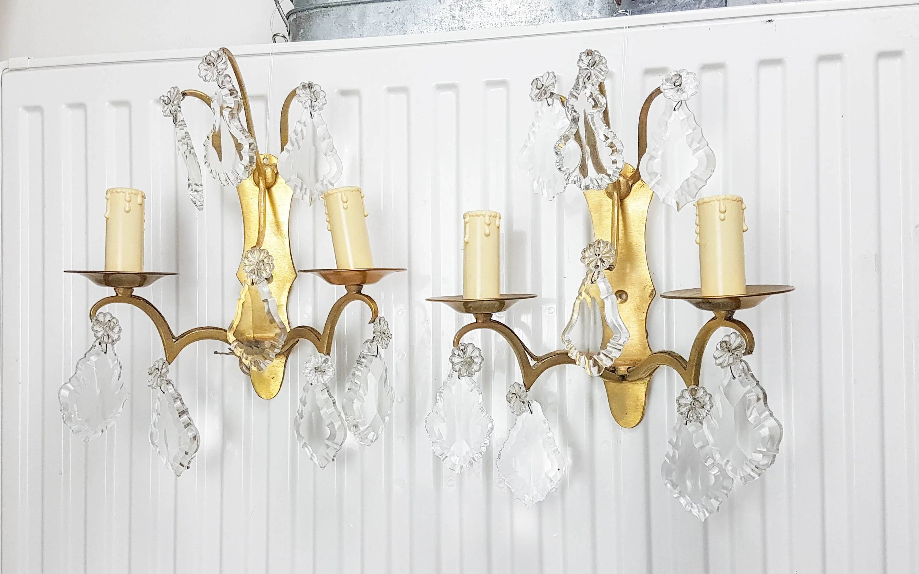 Pair of wall sconces in bronze and crystal – Empire Style – MG