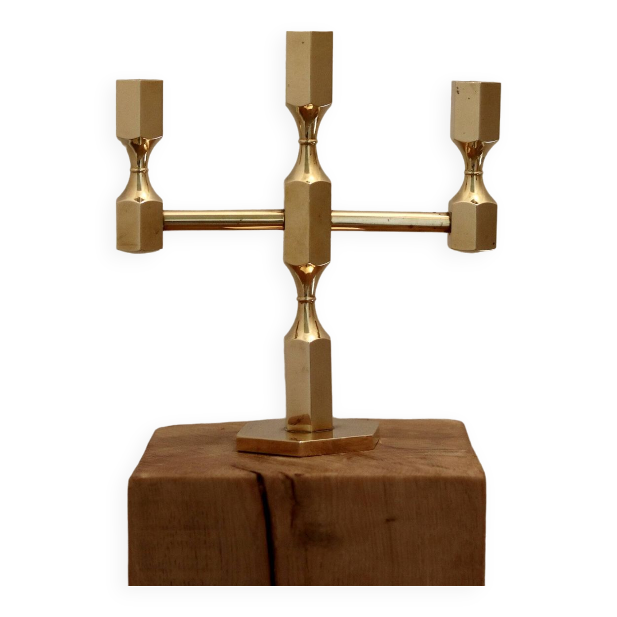 Three-Arm Swedish Brass Candelabra by Gusum circa 1970