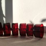 Translucent red champagne or dessert glasses, model Cavalier Luminarc 70s'.