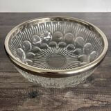 Vintage salad bowl in moulded glass and silver-plated metal.
