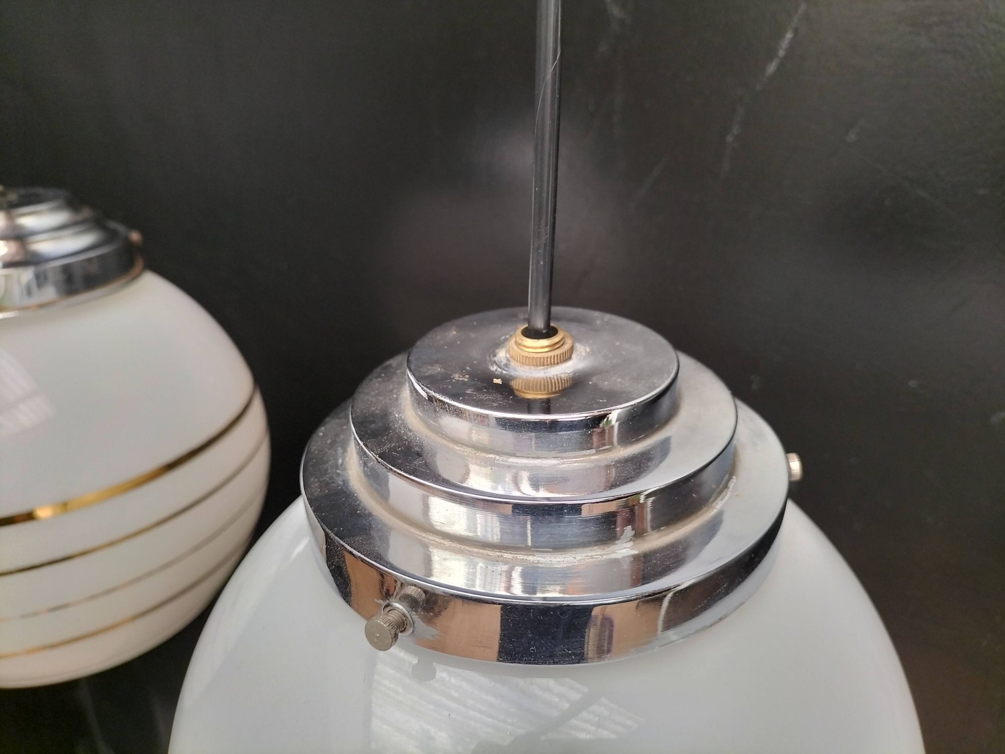 Pair of opaline pendant lights