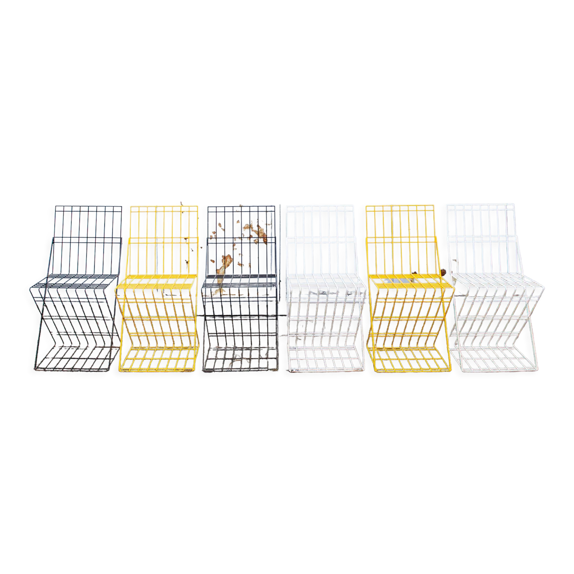Stackable brutalist iron chairs Italy 70s