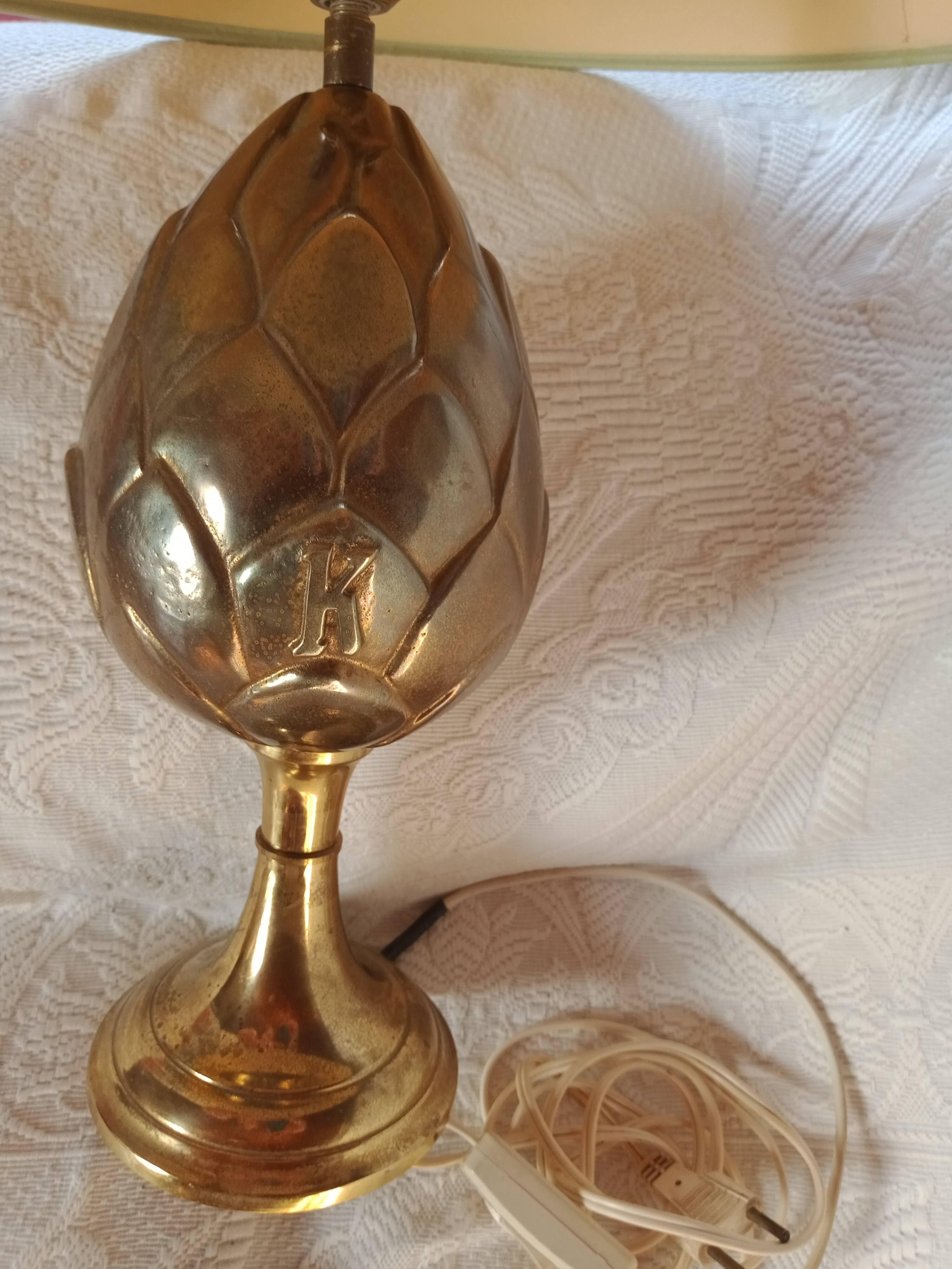 Kronenbourg - "K" hop flower lamp in filled brass and its lampshade