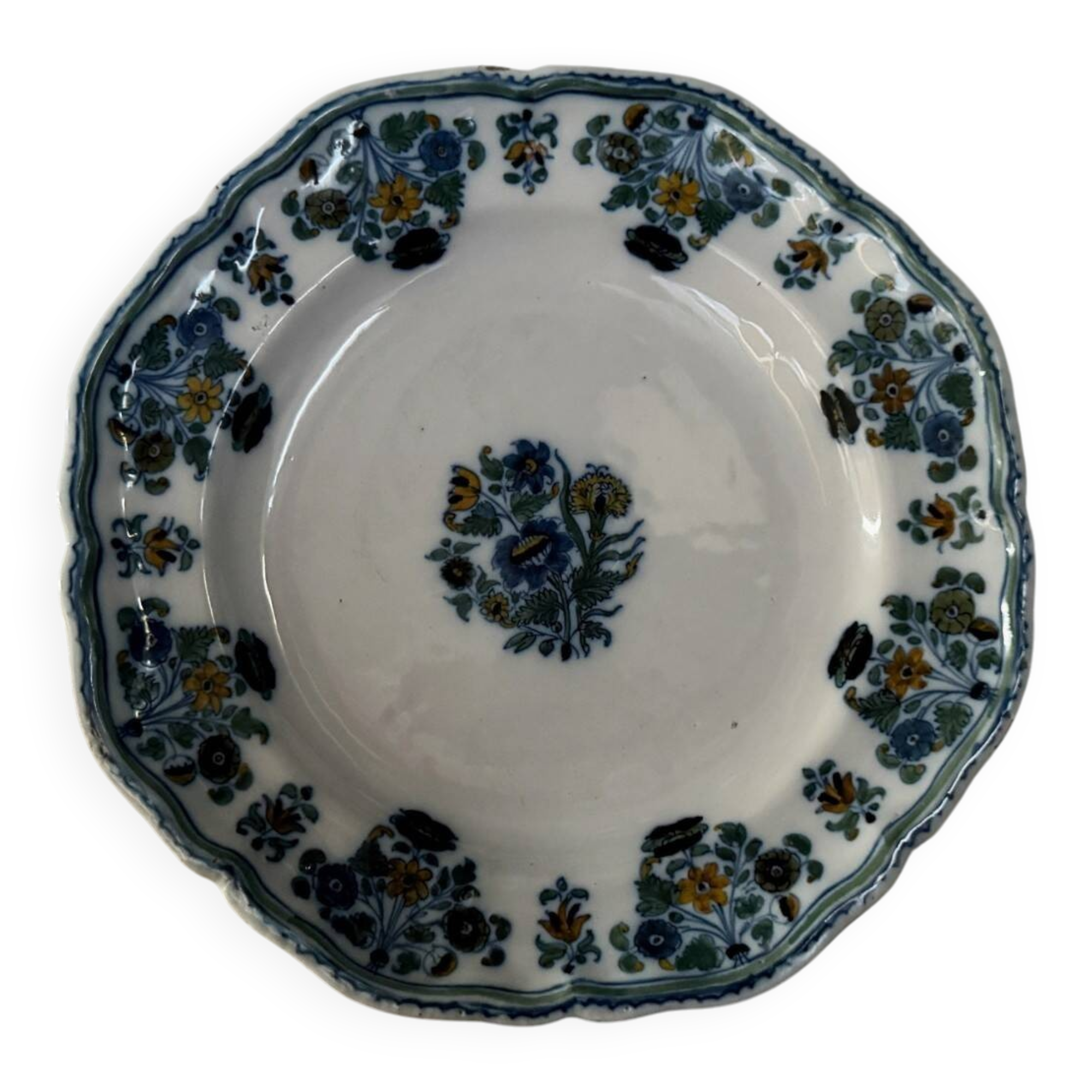 18th-century Moustiers earthenware plate with floral decoration