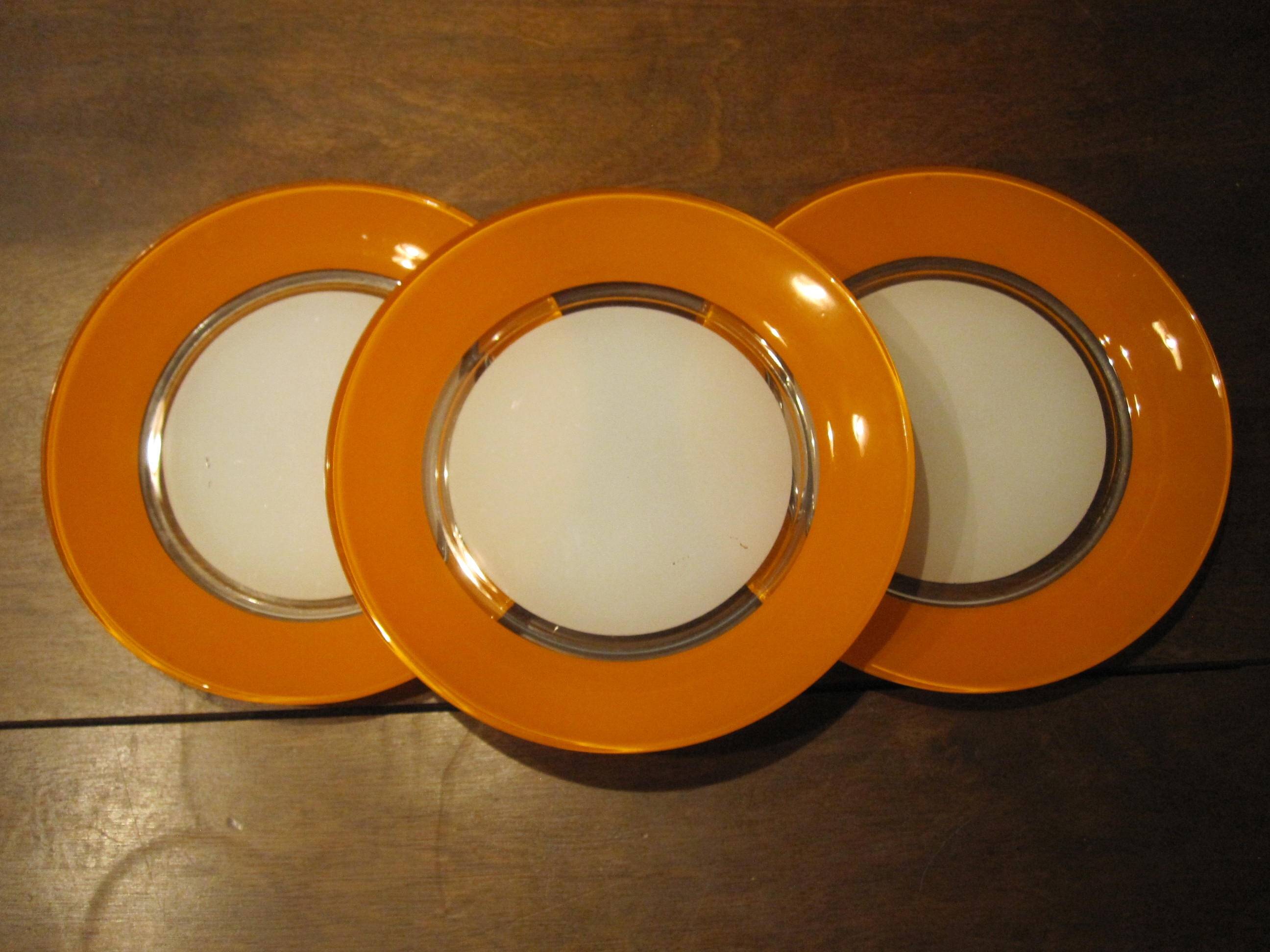Small vintage orange and white Duralex plates