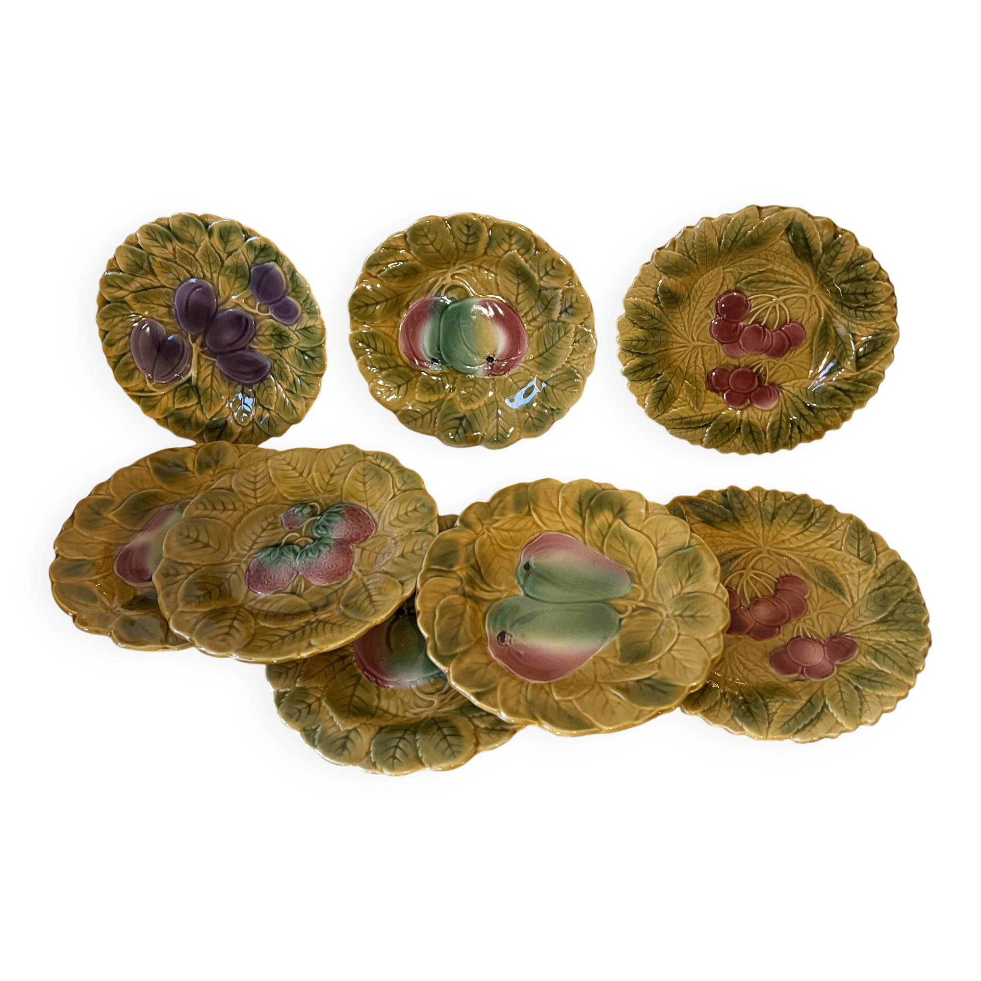 Set of 8 dessert plates in Sarreguemines slip