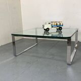 Table basse moderniste suisse en chrome, acier et verre de Strässle, années 1970