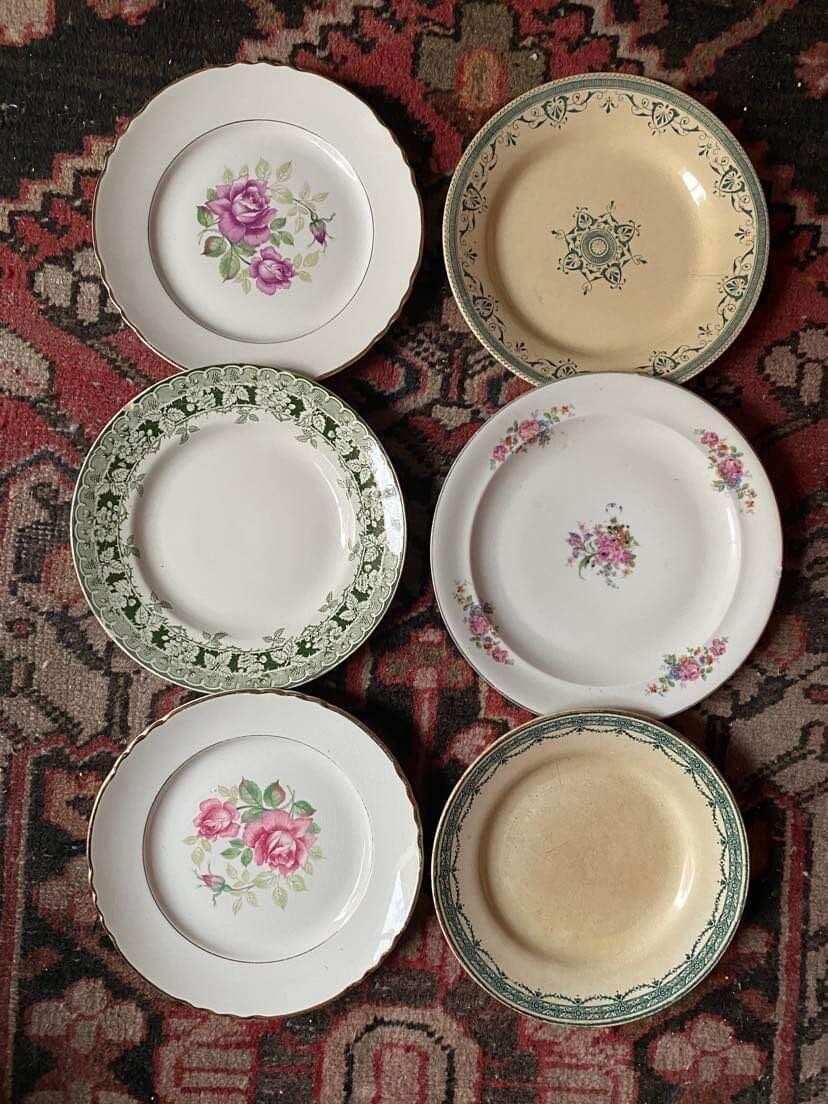 6 flat plates old floral assorted