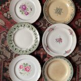 6 flat plates old floral assorted