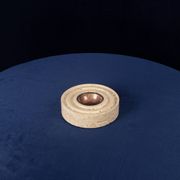 Italian Round Travertine and Copper-Toned Metal Ashtray, 1970