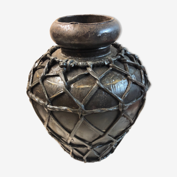 Metal and leather vase