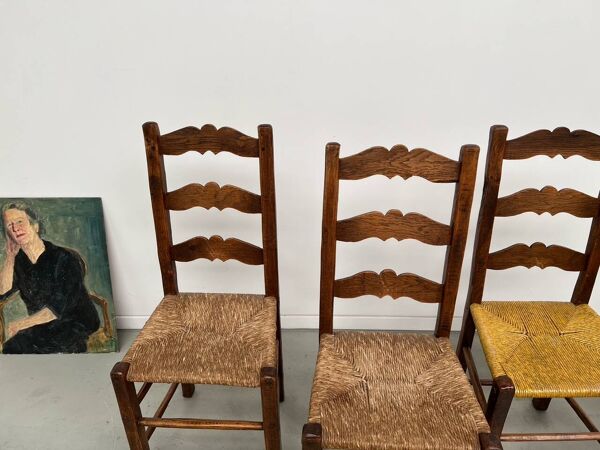 Chaises rustiques chêne artisanales 1900