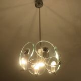 Silver plated chandelier with six crystal glass discs, Italy 1960s