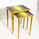 Set of 2 vintage nesting tables with mosaic top, 1970s