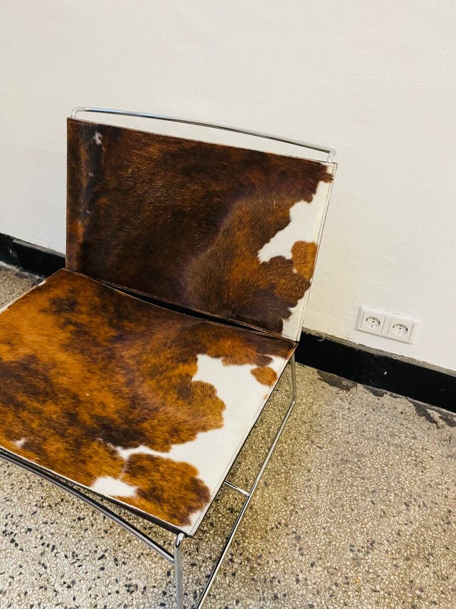 Chromed Fil armchair with fur seat by Pascal Mourgue for Ligne Roset, 1990s