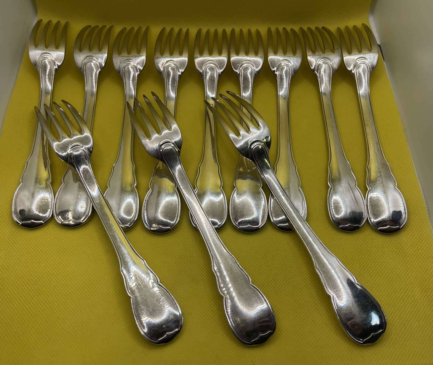 Set of 12 large silver-plated metal forks BOULENGER