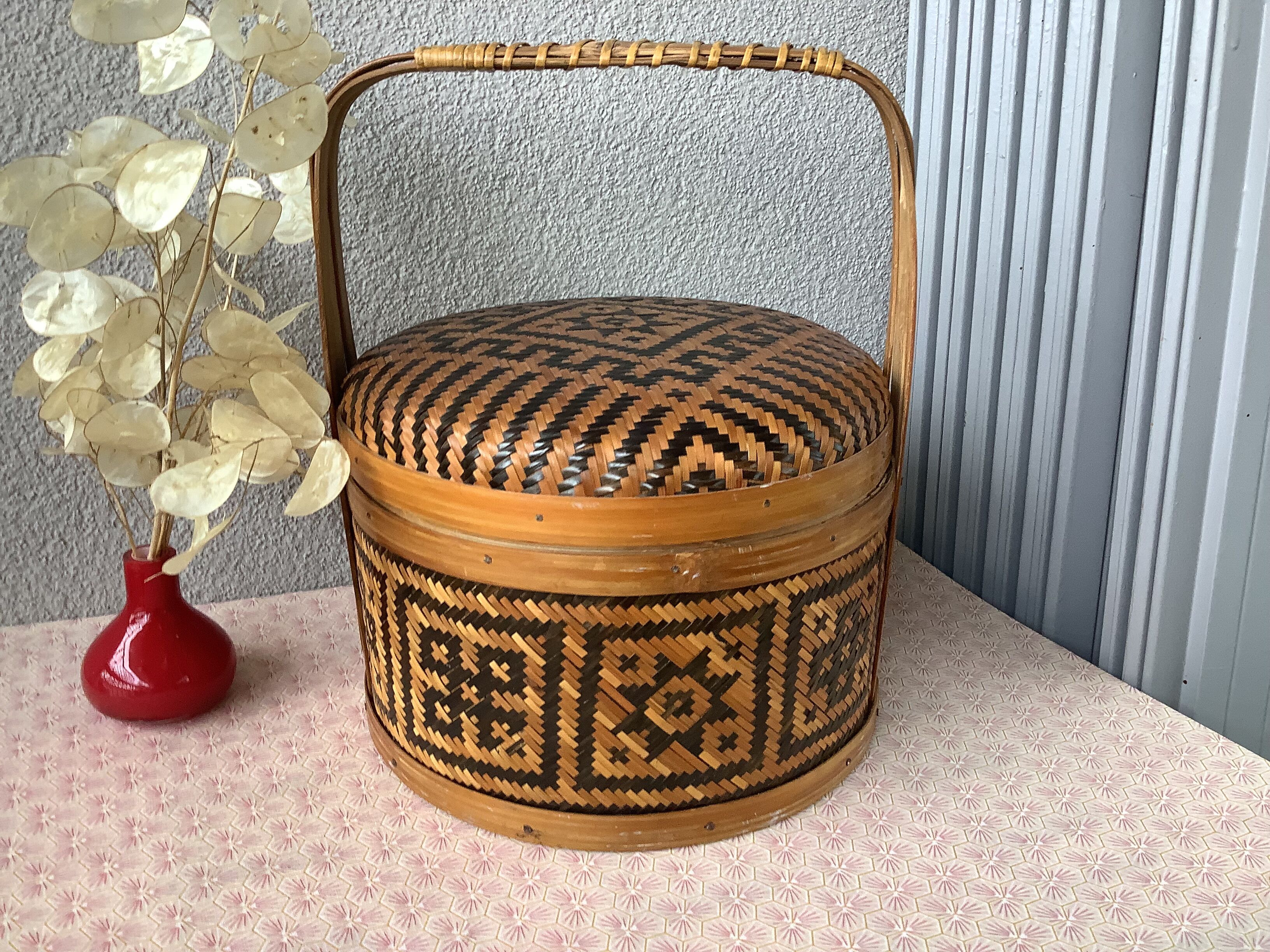 Boho chic Chinese Bamboo Bamboo Braided Basket - Bakul Siah