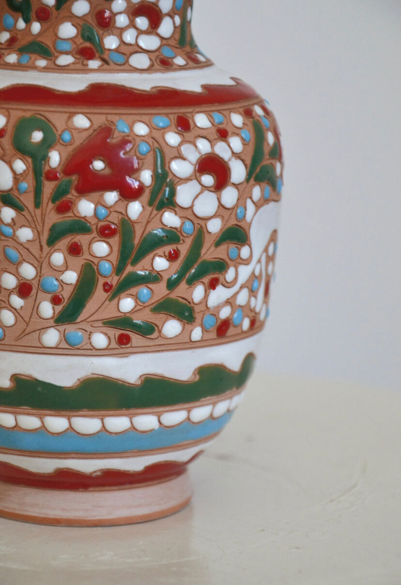Handcrafted vase signed colorful patterned