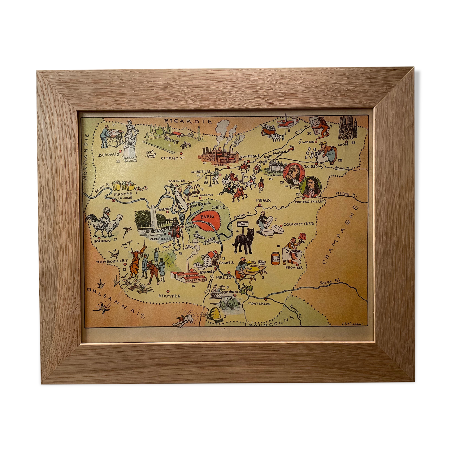 Old illustrated map of the Ile de France - JP Pinchon